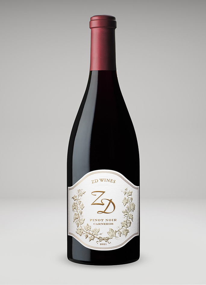A bottle of 2021 ZD Pinot Noir, Carneros