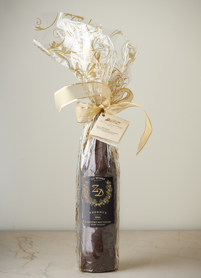 A chocolate-covered bottle of 2021 ZD Reserve Cabernet Sauvignon